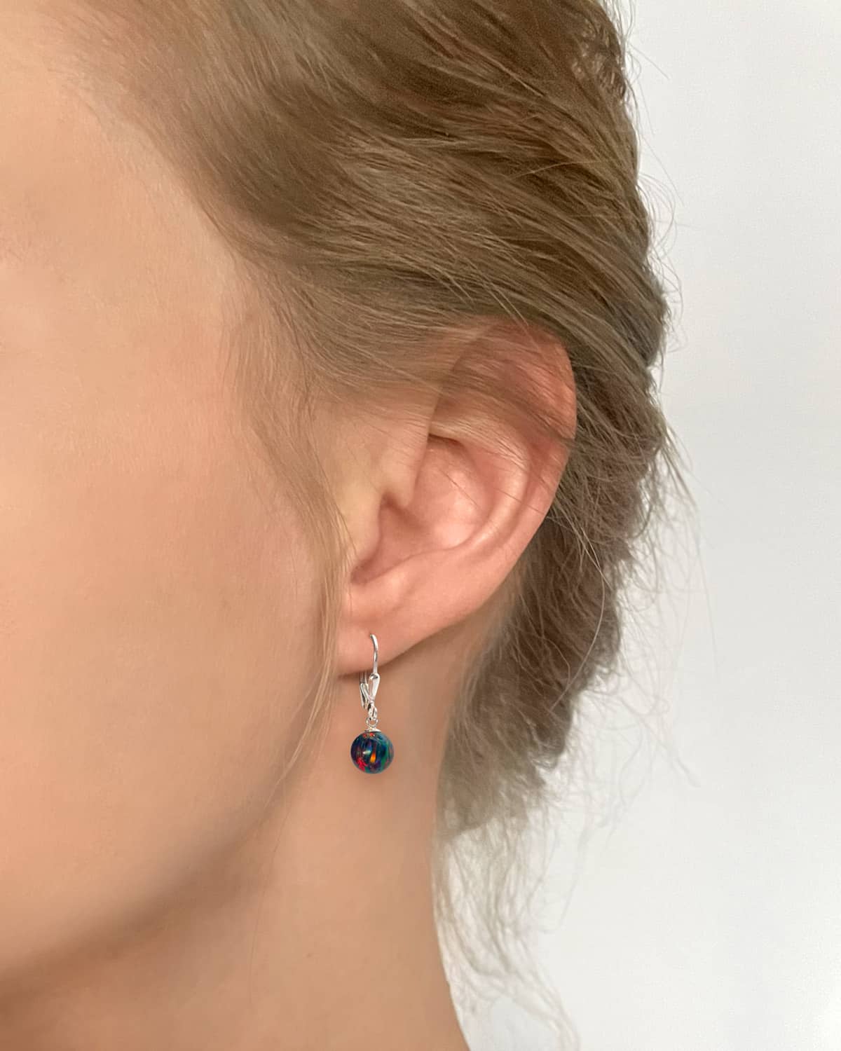 Black Opal Lever-Back Drop Earrings 8mm - Image 2