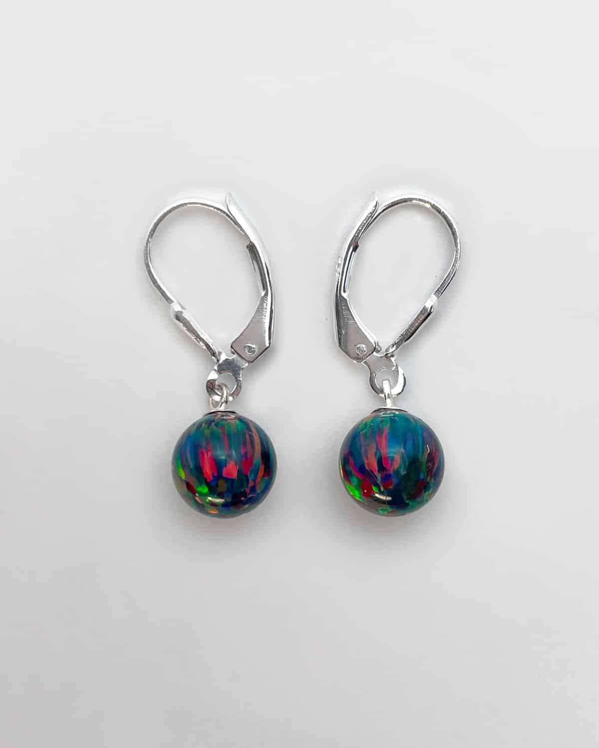 Black Opal Lever-Back Drop Earrings 8mm