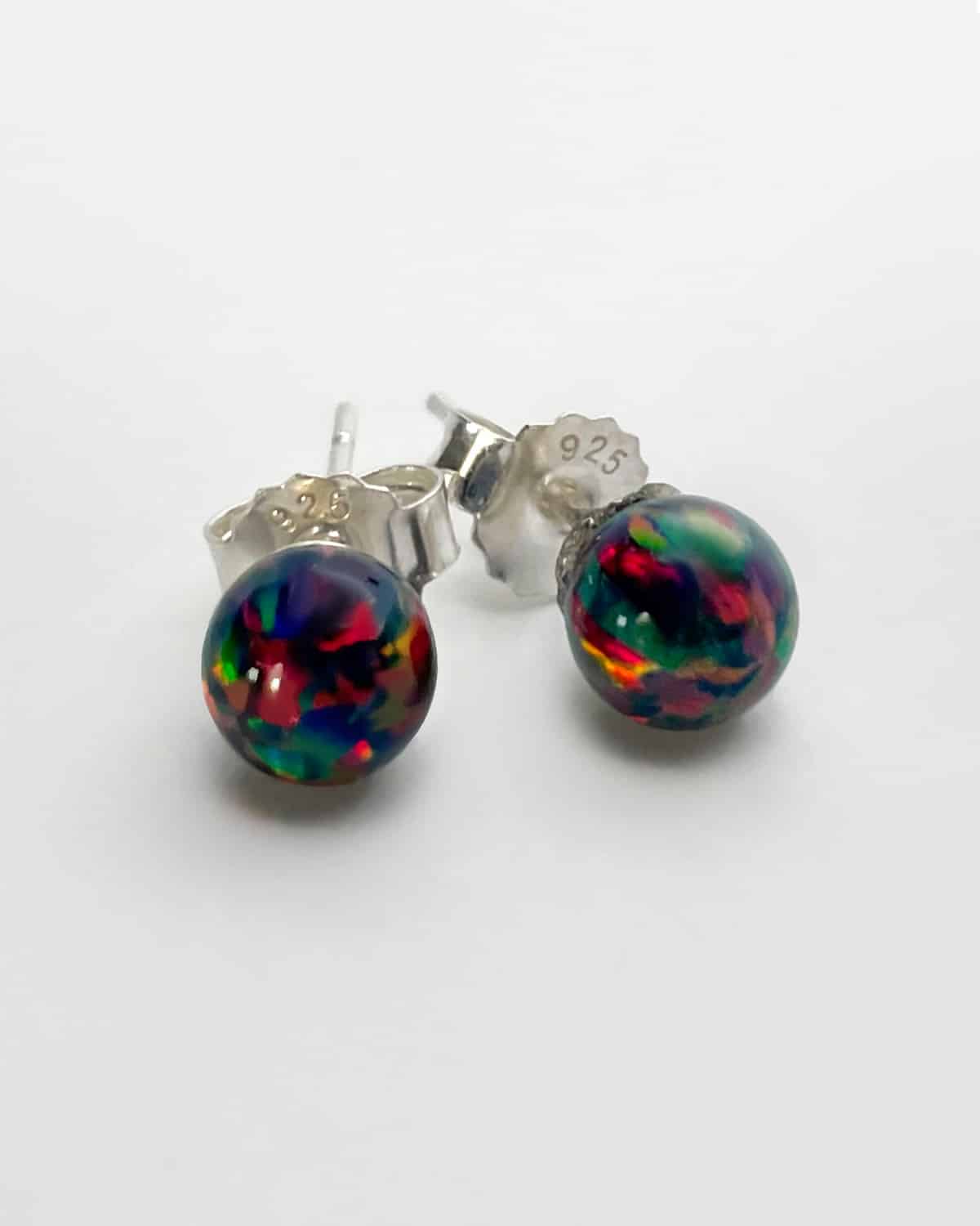 Black Opal Stud Earrings 6mm