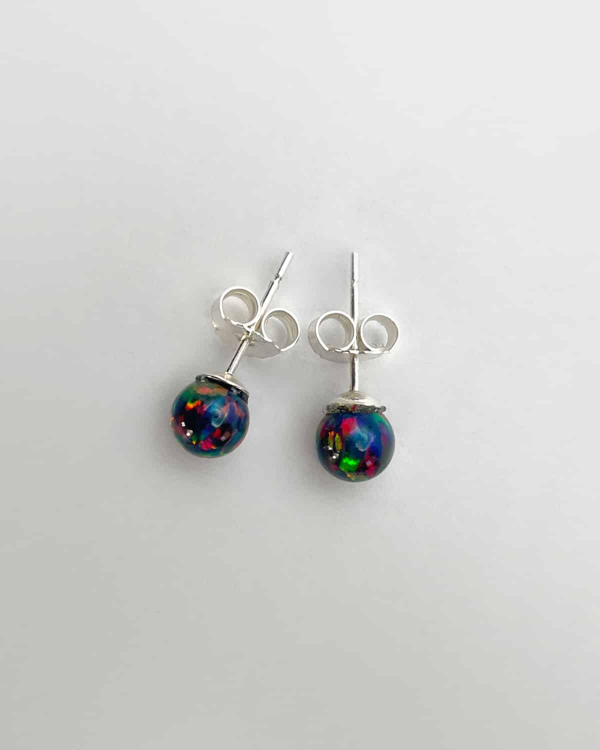 Black Opal Stud Earrings 6mm - Image 2