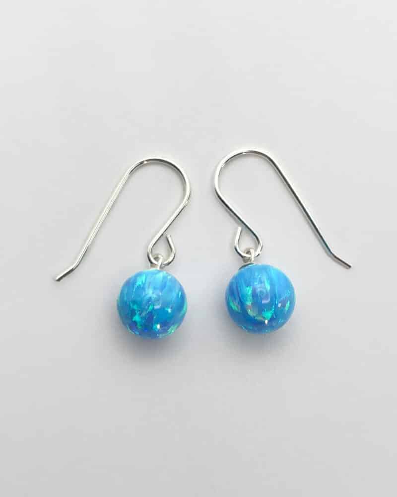 Blue Opal Drop Earrings 8mm