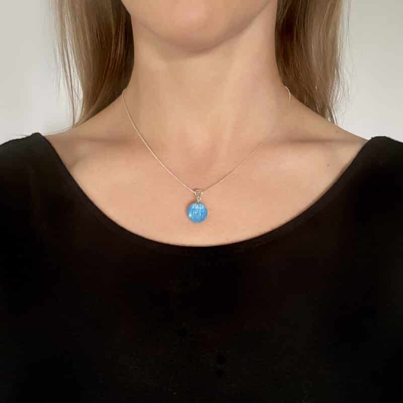 Blue Opal Necklace with Sterling Silver Chain - Image 3