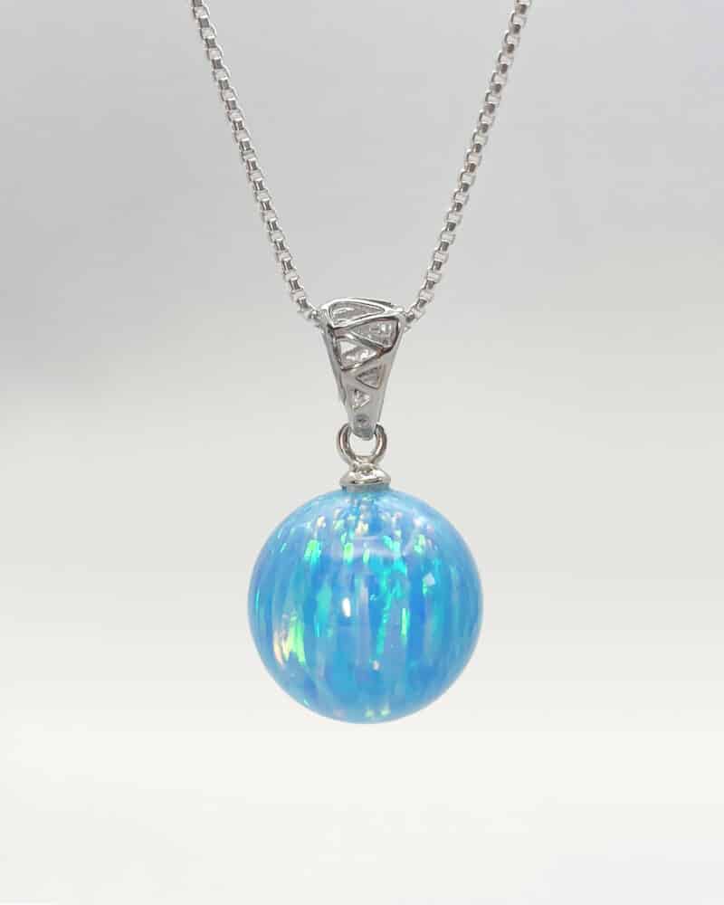 Blue Opal Necklace with Sterling Silver Chain - Image 2