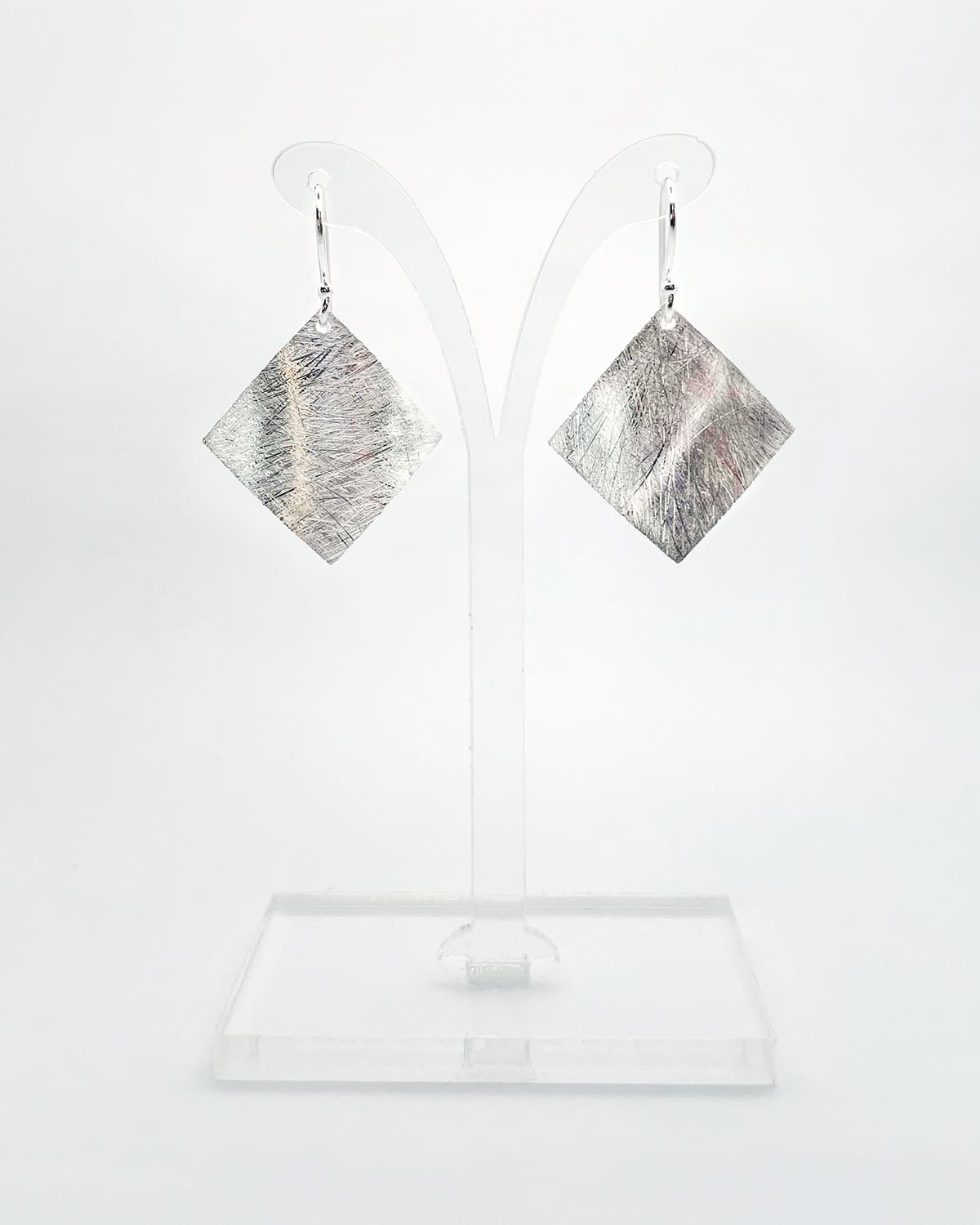 Brushed Silver Diamond-Shaped Drop Earrings