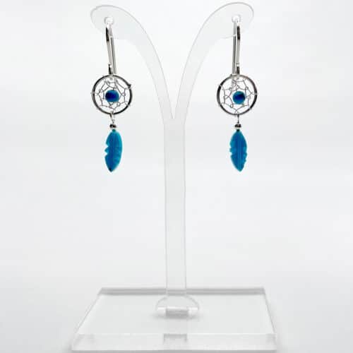 Dainty Silver Dreamcatcher Earrings with Turquoise Accents
