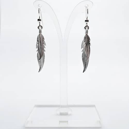 Double Feathers Bright Silver Earrings