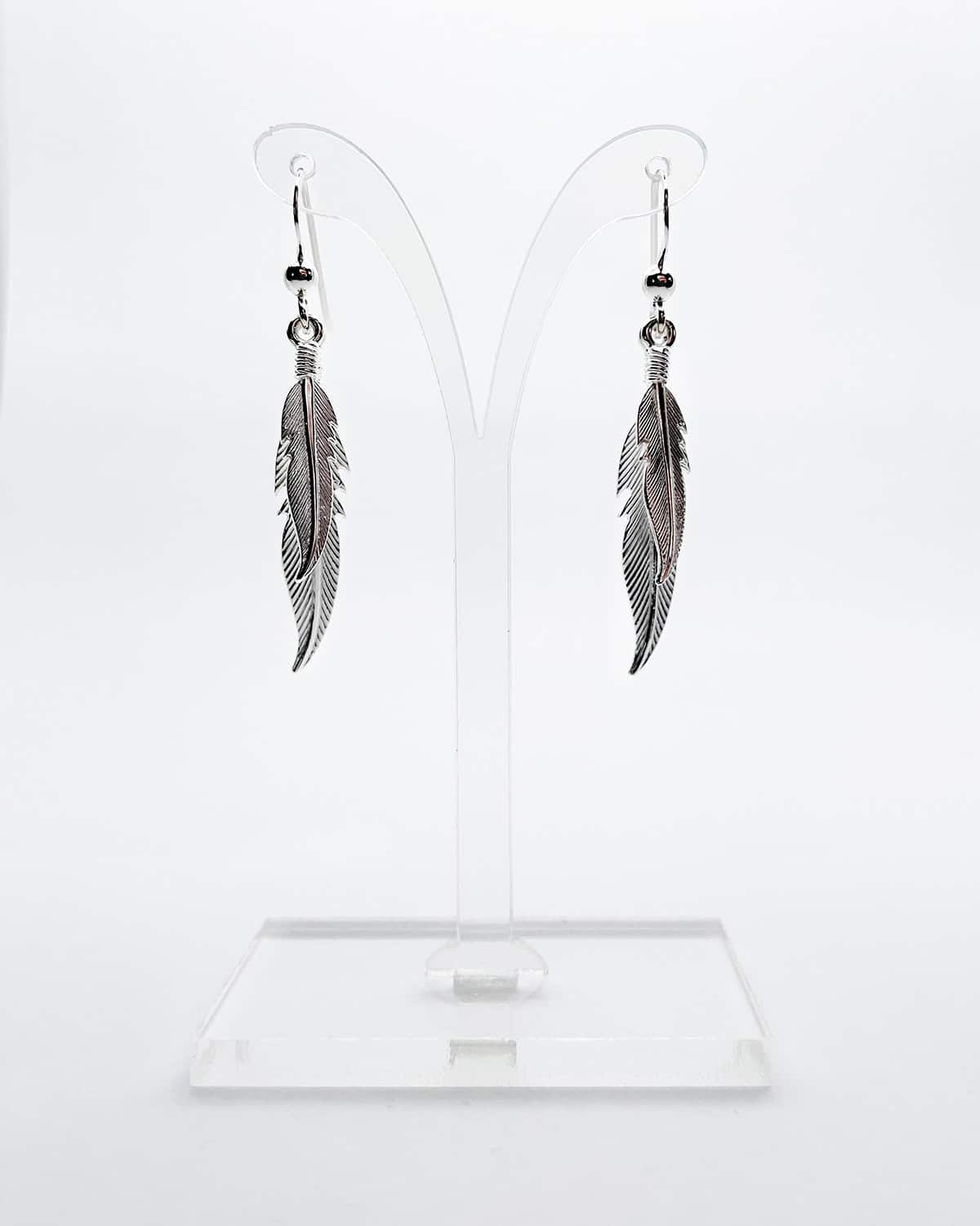 Double Feathers Bright Silver Earrings