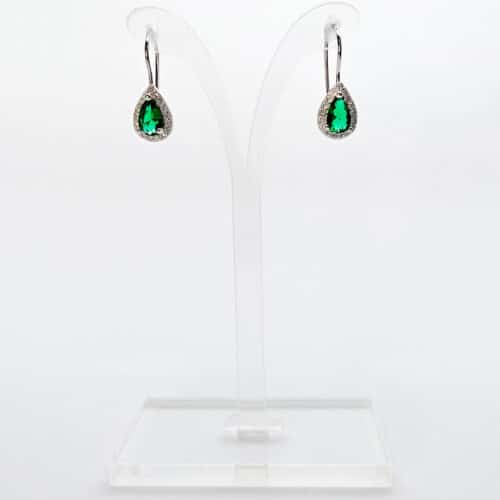 Emerald Cubic Zirconium Drop Earrings with Melee Crystal Border
