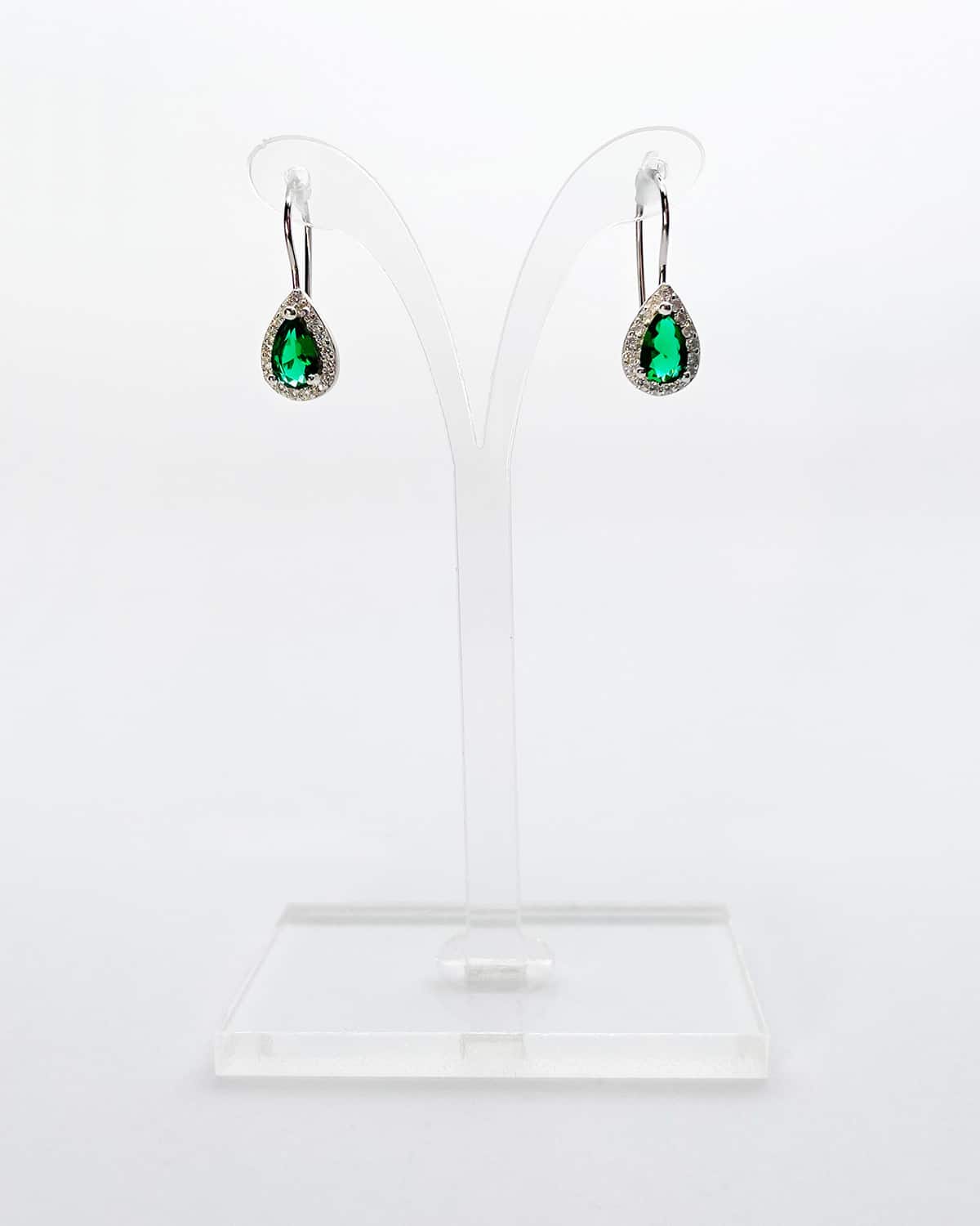 Emerald Cubic Zirconium Drop Earrings with Melee Crystal Border