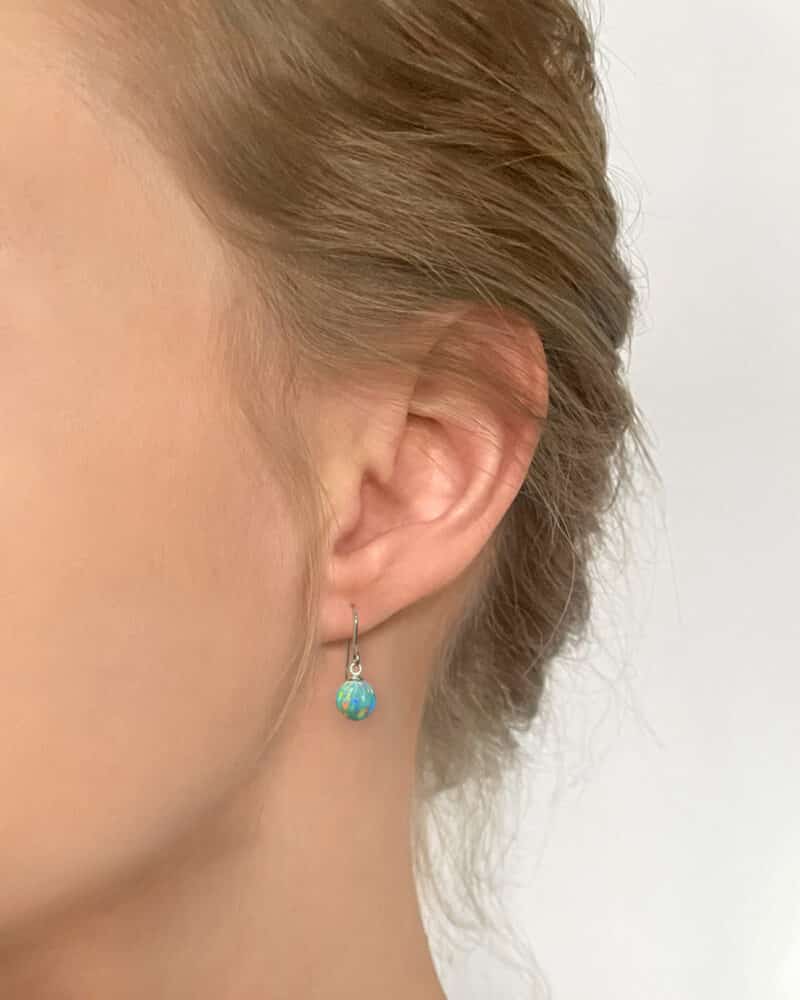 Blue Opal Drop Earrings 8mm - Image 2