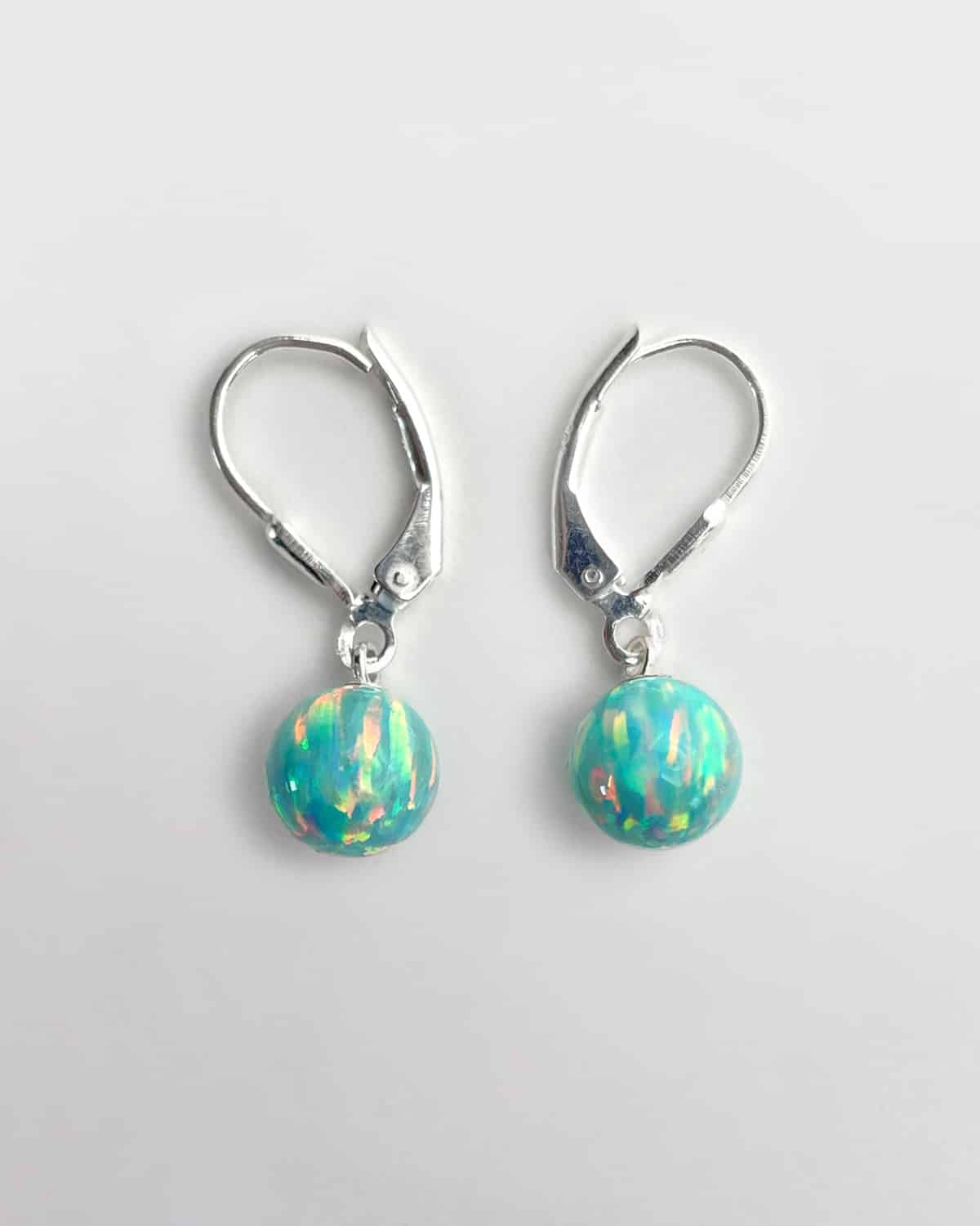 Green Opal Lever-Back Drop Earrings 8mm