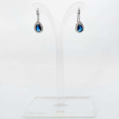 Sapphire Cubic Zirconium Drop Earrings with Melee Crystal Border
