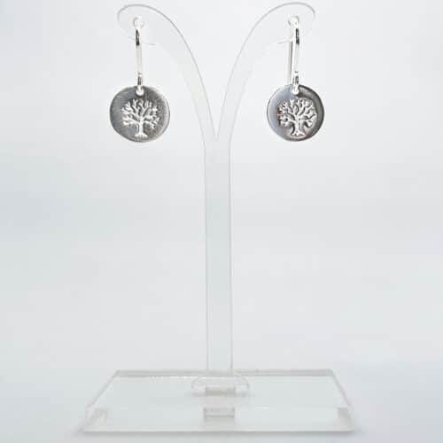 Silver Coin with Tree of Life Drop Earrings