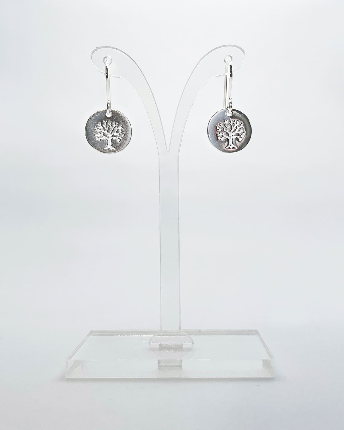 Silver Coin with Tree of Life Drop Earrings