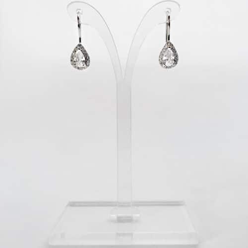 White Cubic Zirconium Drop Earrings with Melee Crystal Border