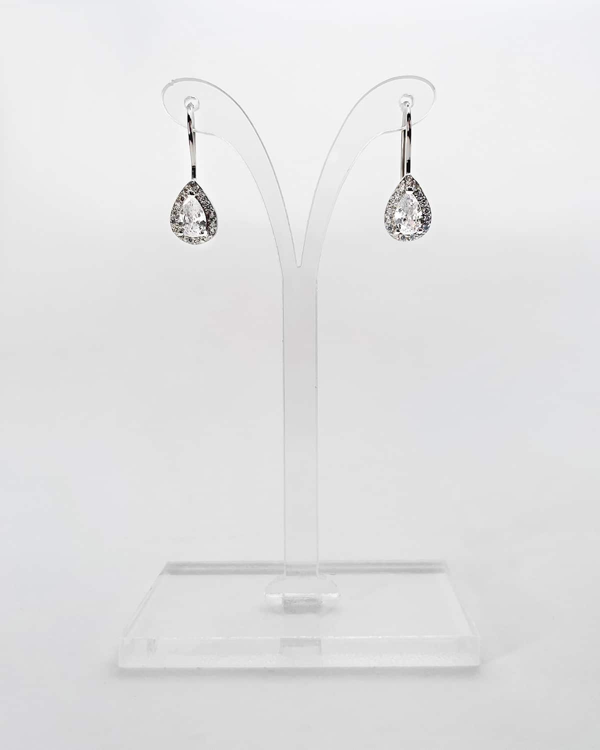White Cubic Zirconium Drop Earrings with Melee Crystal Border