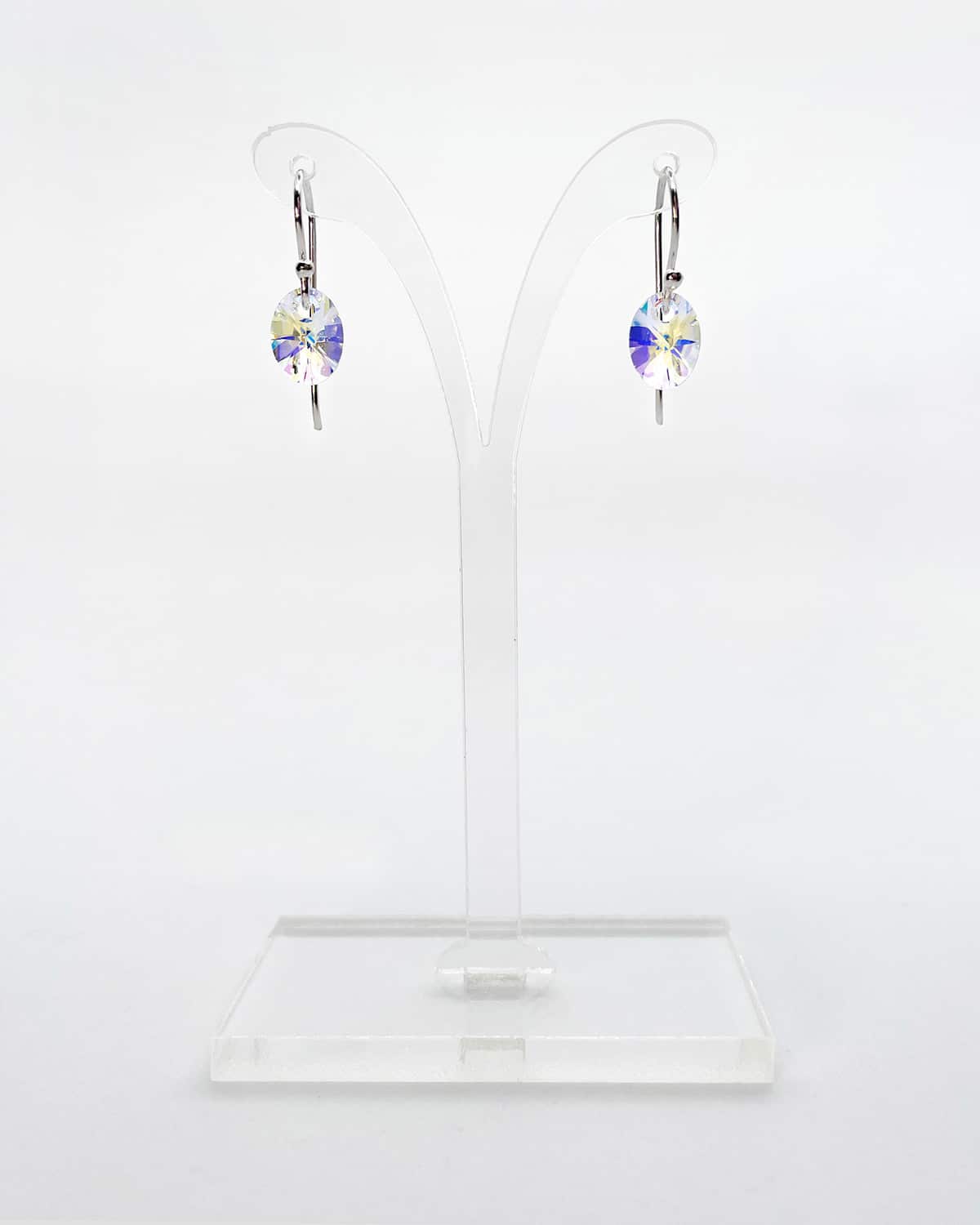 White Iridescent Crystal Drop Earrings